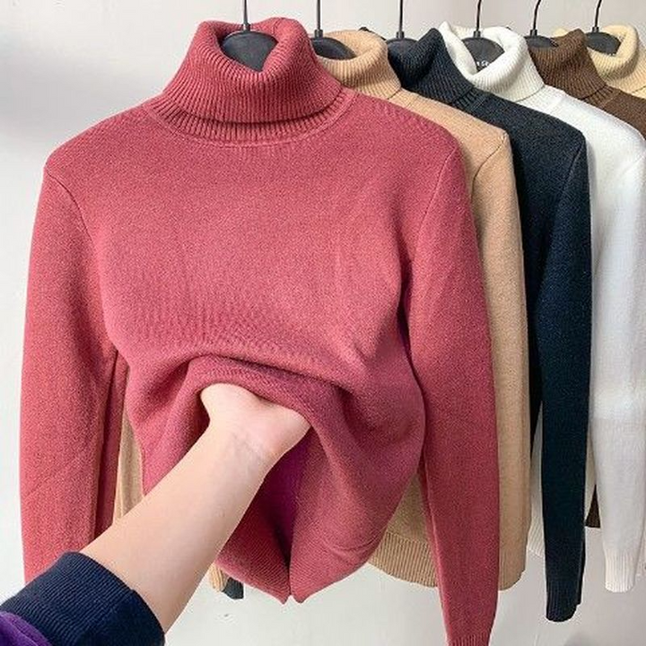 Norberta | Damen Rollkragenpullover Gefüttert Warm - Camel - Image 6