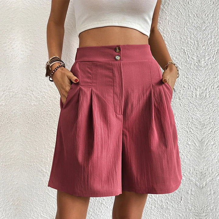 Rucela | Damen High Waist Shorts Weite Bein Falten mit Taschen