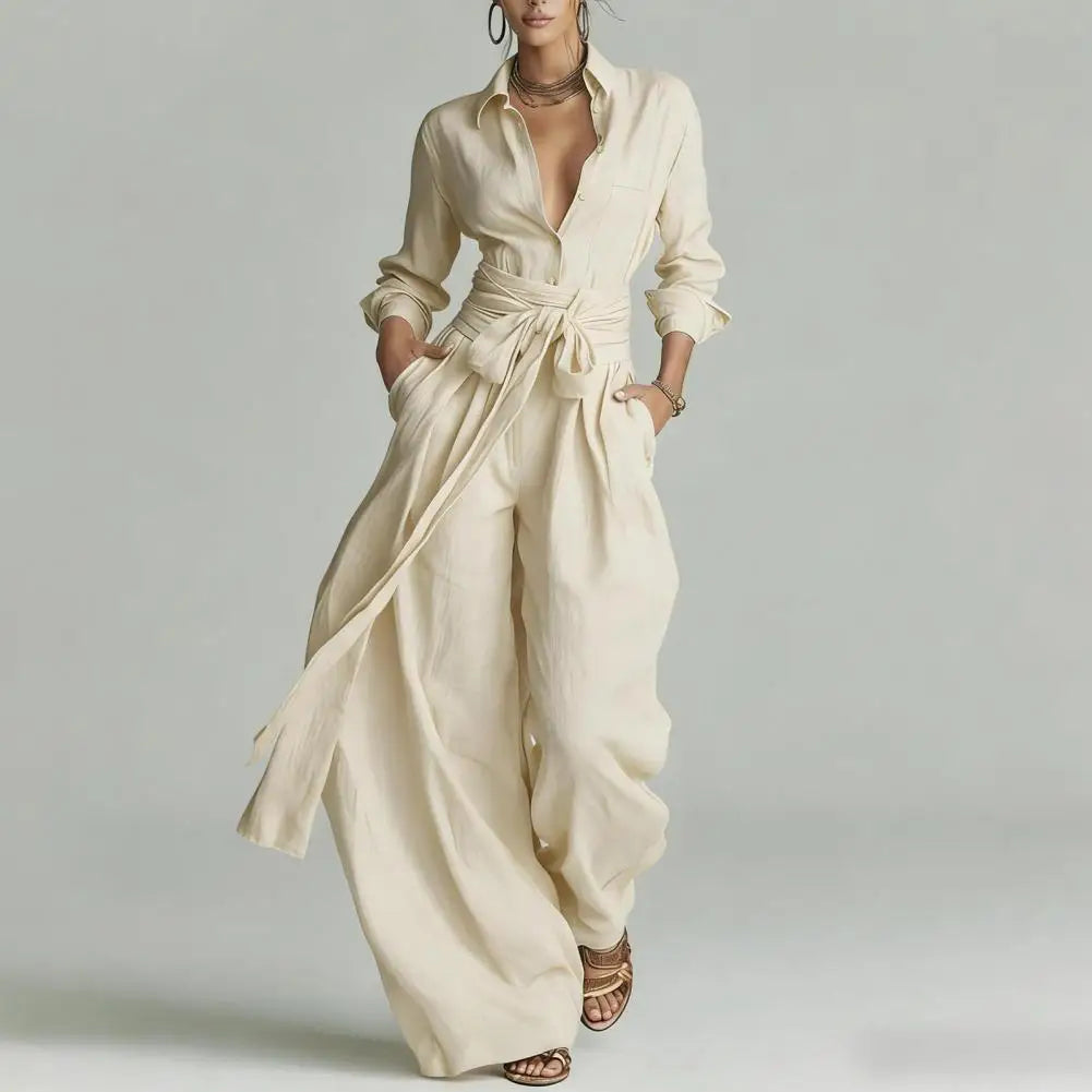 Octavia | Damen Koordinierten Set mit Hemdbluse - Beige - Image 1