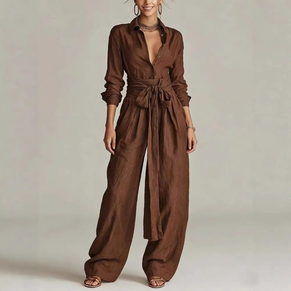 Octavia | Damen Koordinierten Set mit Hemdbluse - Beige - Image 3