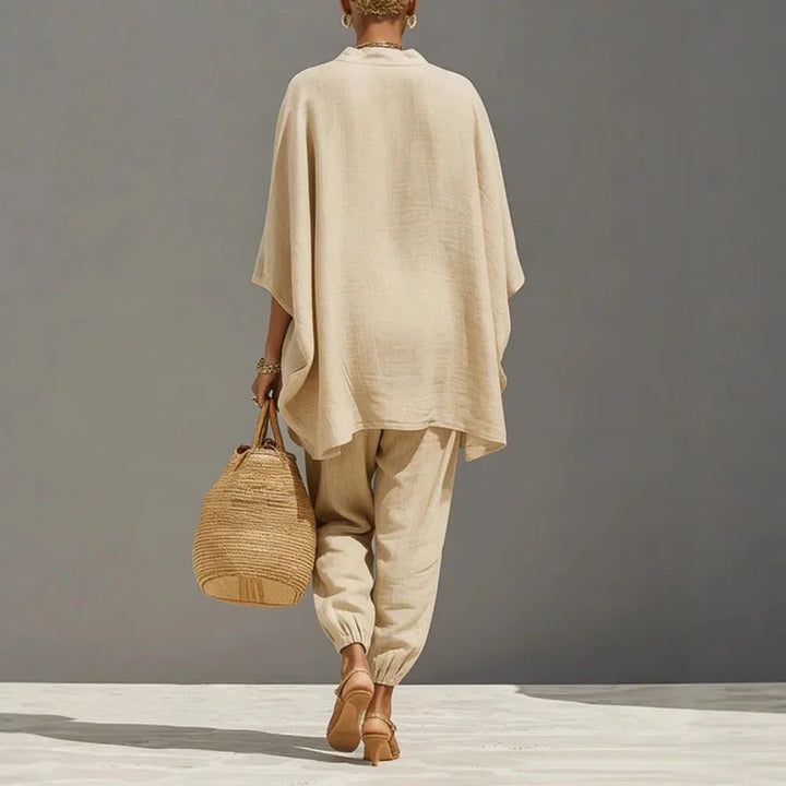 Octavia | Damen Oversize Tunika Zweiteiler Set - Beige - Image 2
