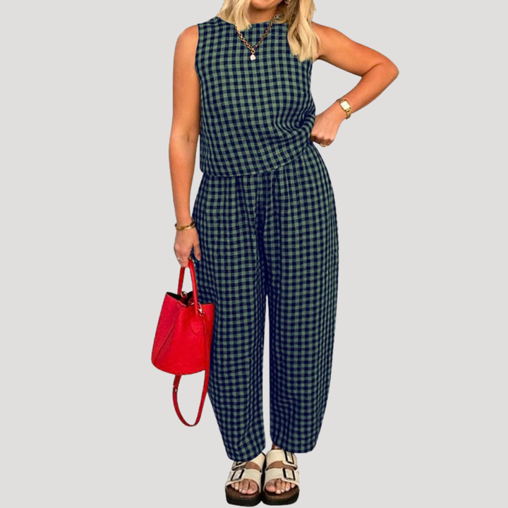 Odile | Damen Karo Zweiteiler Ärmellos Weite Hose - Image 1
