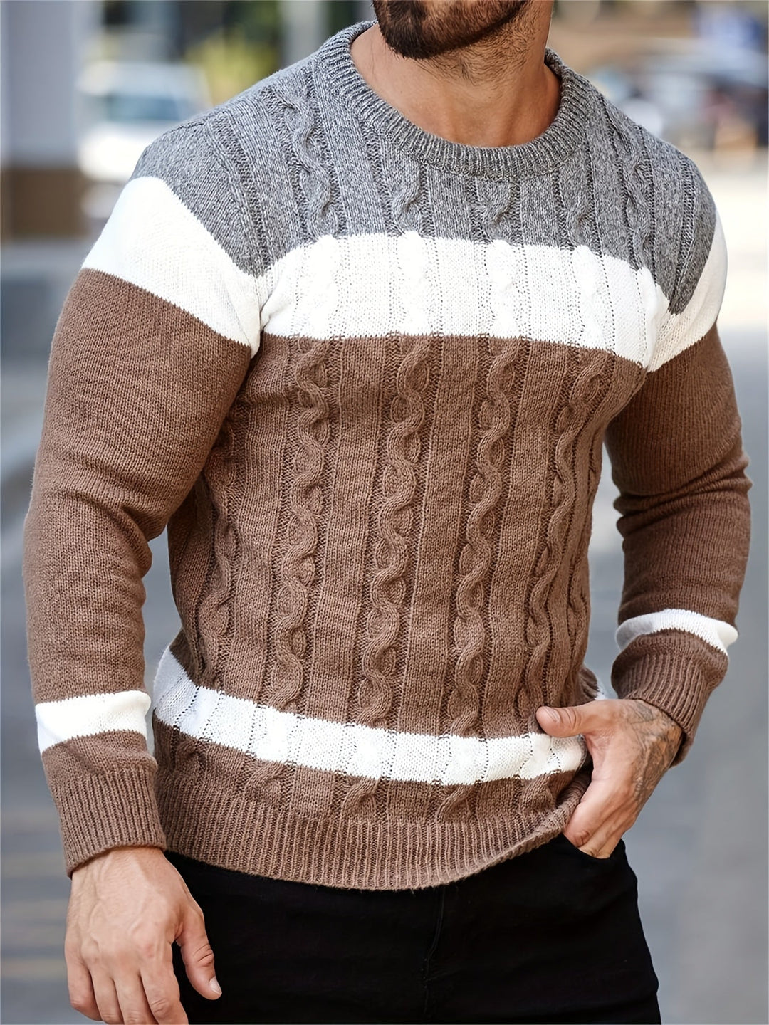 Olvern | Herren Colorblock Strickpullover Rundhals - Image 4