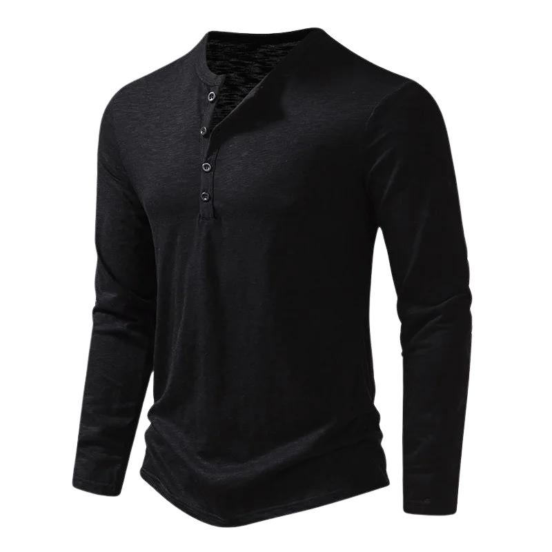 Leon | Herren Henley Langarmshirt Knopfleiste Slim Fit