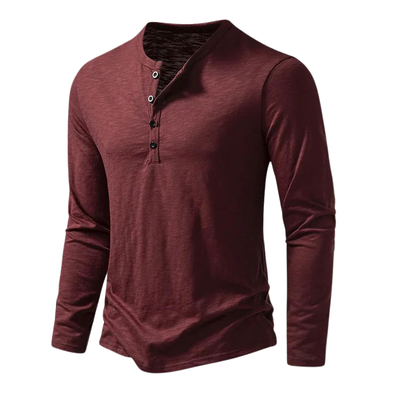 Leon | Herren Henley Langarmshirt Knopfleiste Slim Fit