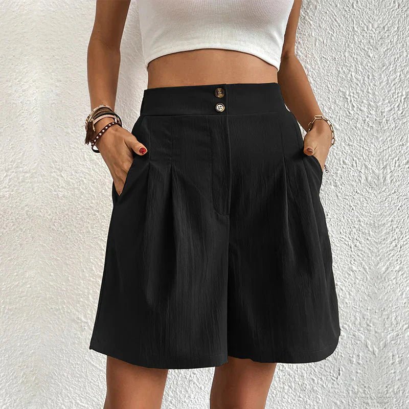 Rucela | Damen High Waist Shorts Weite Bein Falten mit Taschen