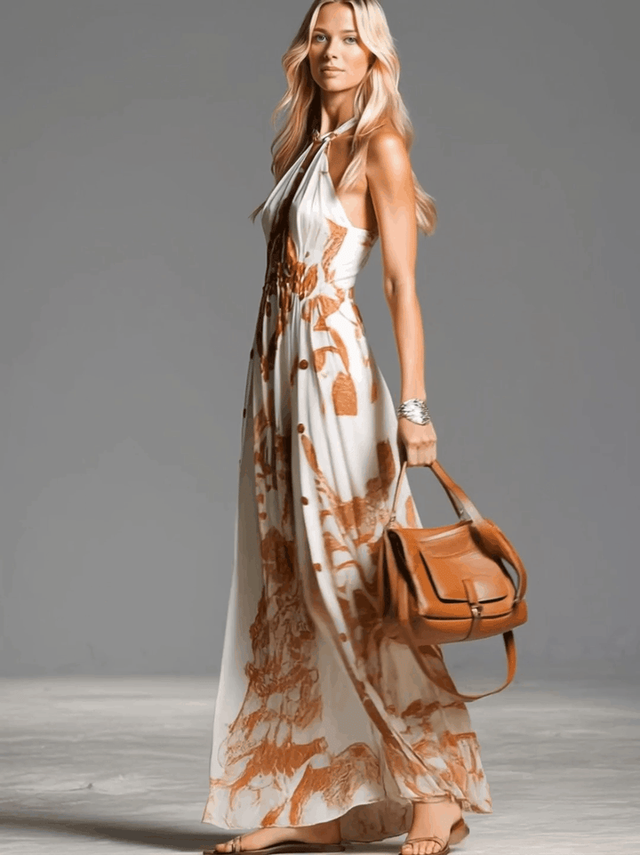 Ophelia | Damen Neckholder Paisley Maxikleid - Brown - Image 3