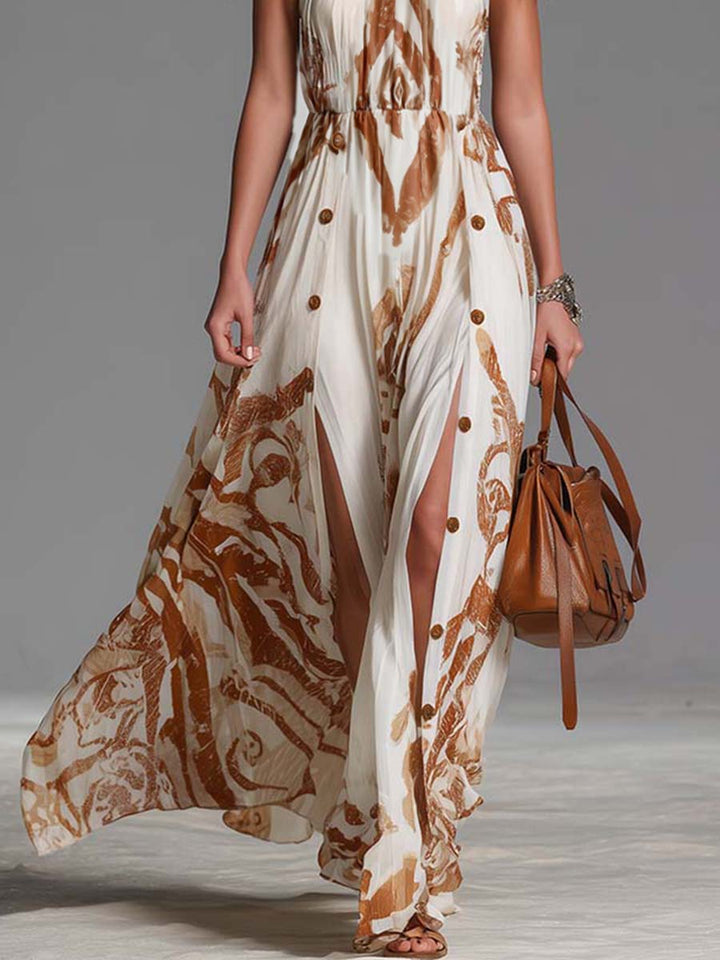 Ophelia | Damen Neckholder Paisley Maxikleid - Brown - Image 6