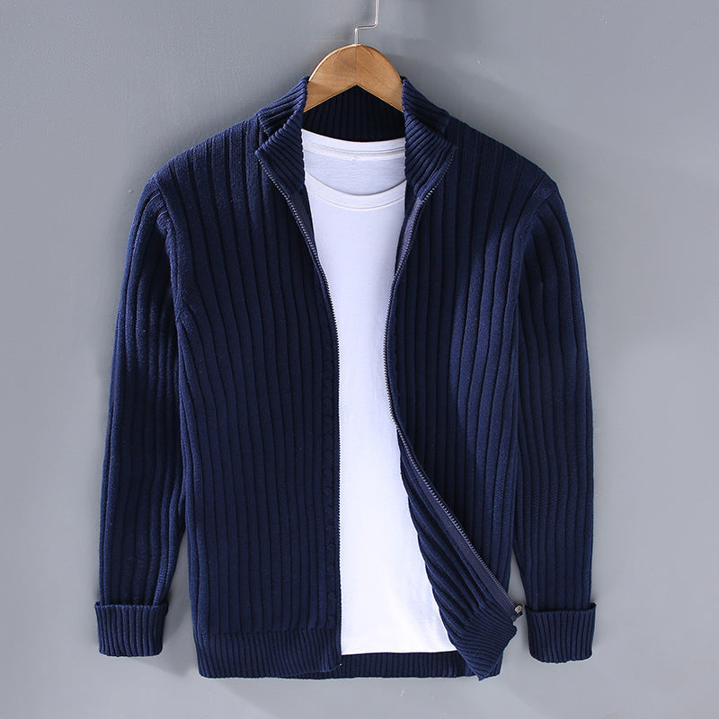 Ormand | Herren Strickjacke Gerippter Zip-Cardigan - Navy - Image 1