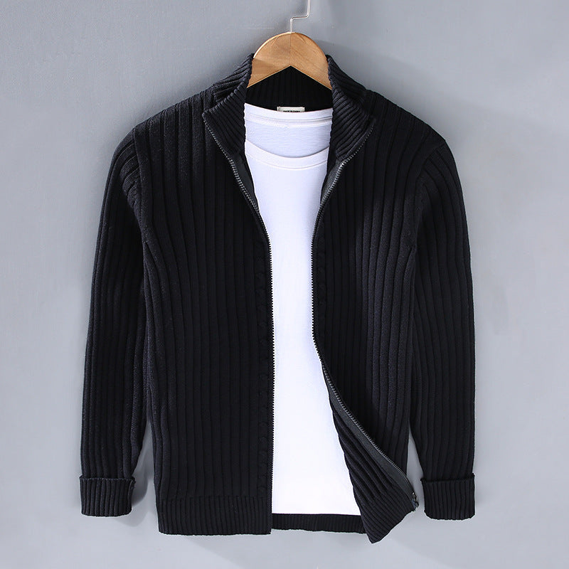 Ormand | Herren Strickjacke Gerippter Zip-Cardigan - Navy - Image 3