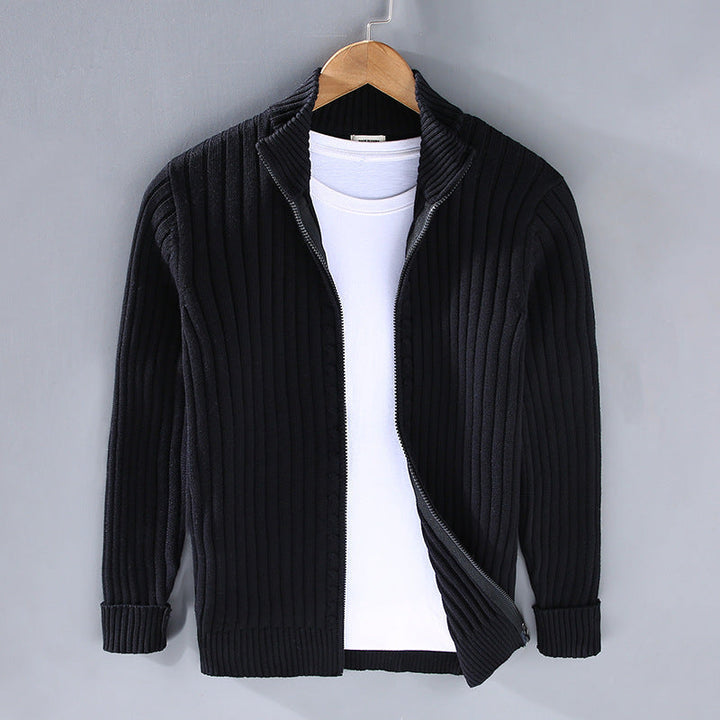 Ormand | Herren Strickjacke Gerippter Zip-Cardigan - Navy - Image 3
