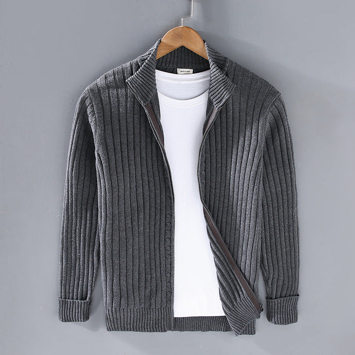 Ormand | Herren Strickjacke Gerippter Zip-Cardigan - Navy - Image 4