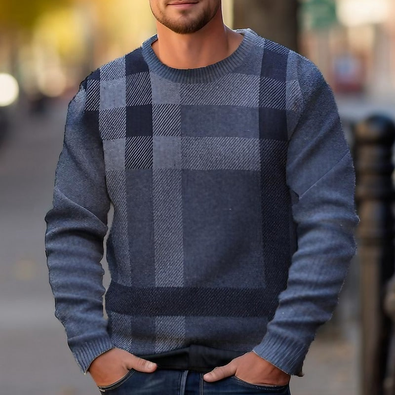 Ormrik | Herren Karo Strickpullover Rundhals - Blue - Image 1
