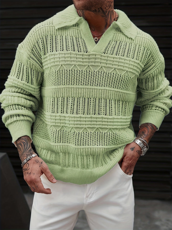 Osmund | Herren Strickpullover mit Kragen Langarm - Light Green - Image 1