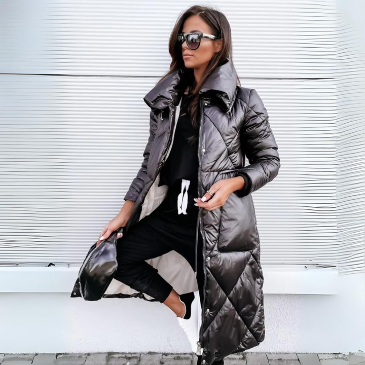 Osvika | Damen Lange Steppjacke Wintermantel - Dark Grey - Image 1