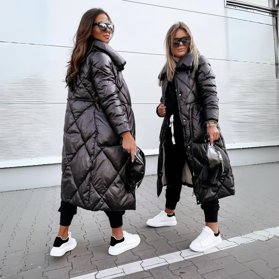 Osvika | Damen Lange Steppjacke Wintermantel - Dark Grey - Image 2