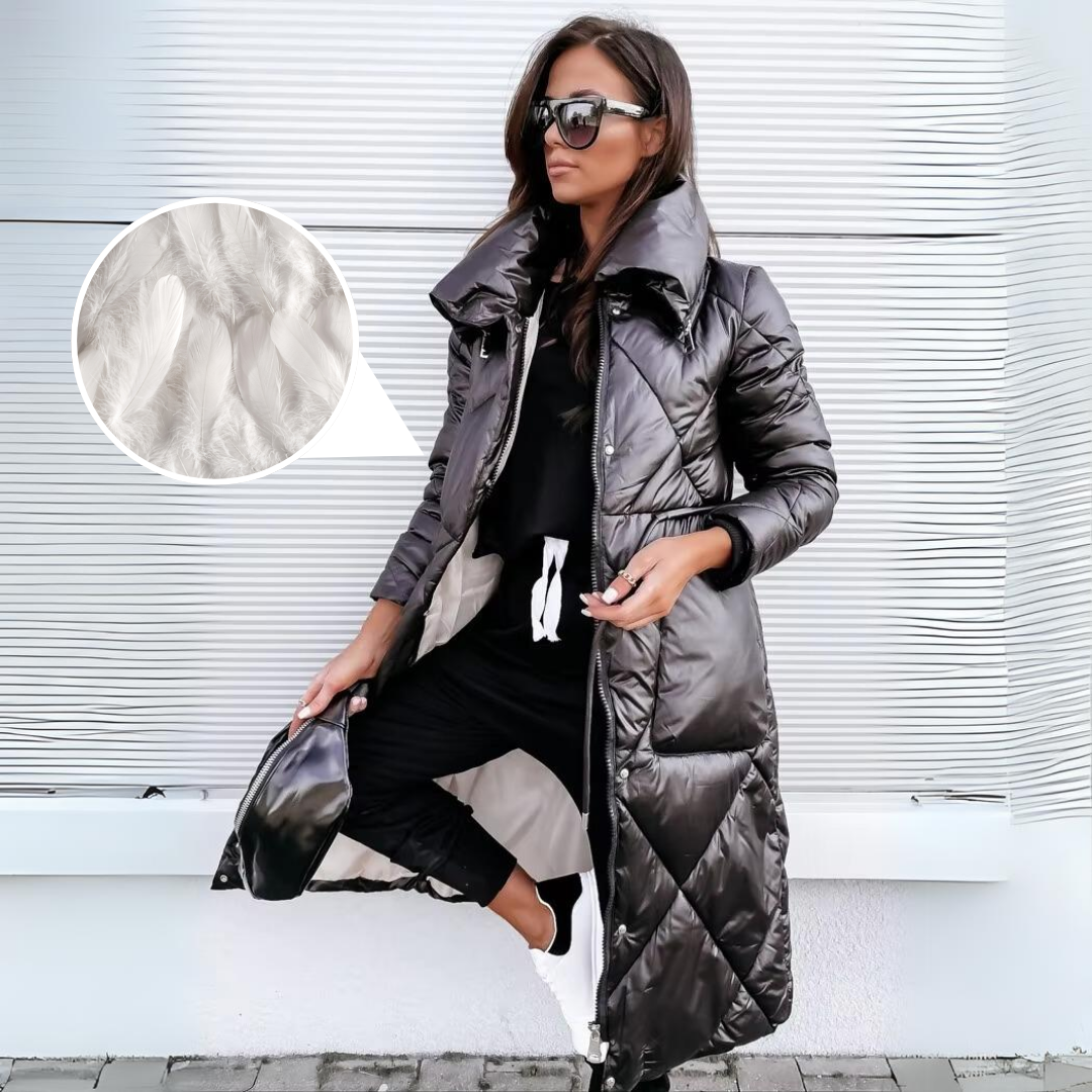 Osvika | Damen Lange Steppjacke Wintermantel - Dark Grey - Image 6