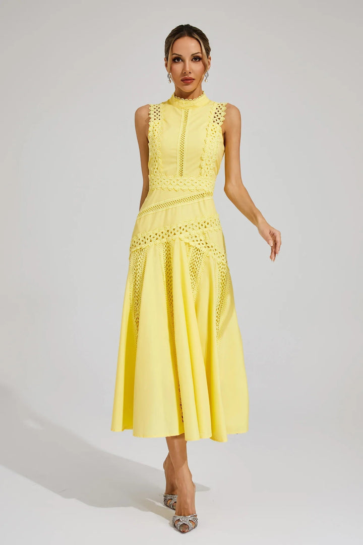 Ottaviana | Damen Ärmelloses Midi Spitzenkleid Gelb - Yellow - Image 1