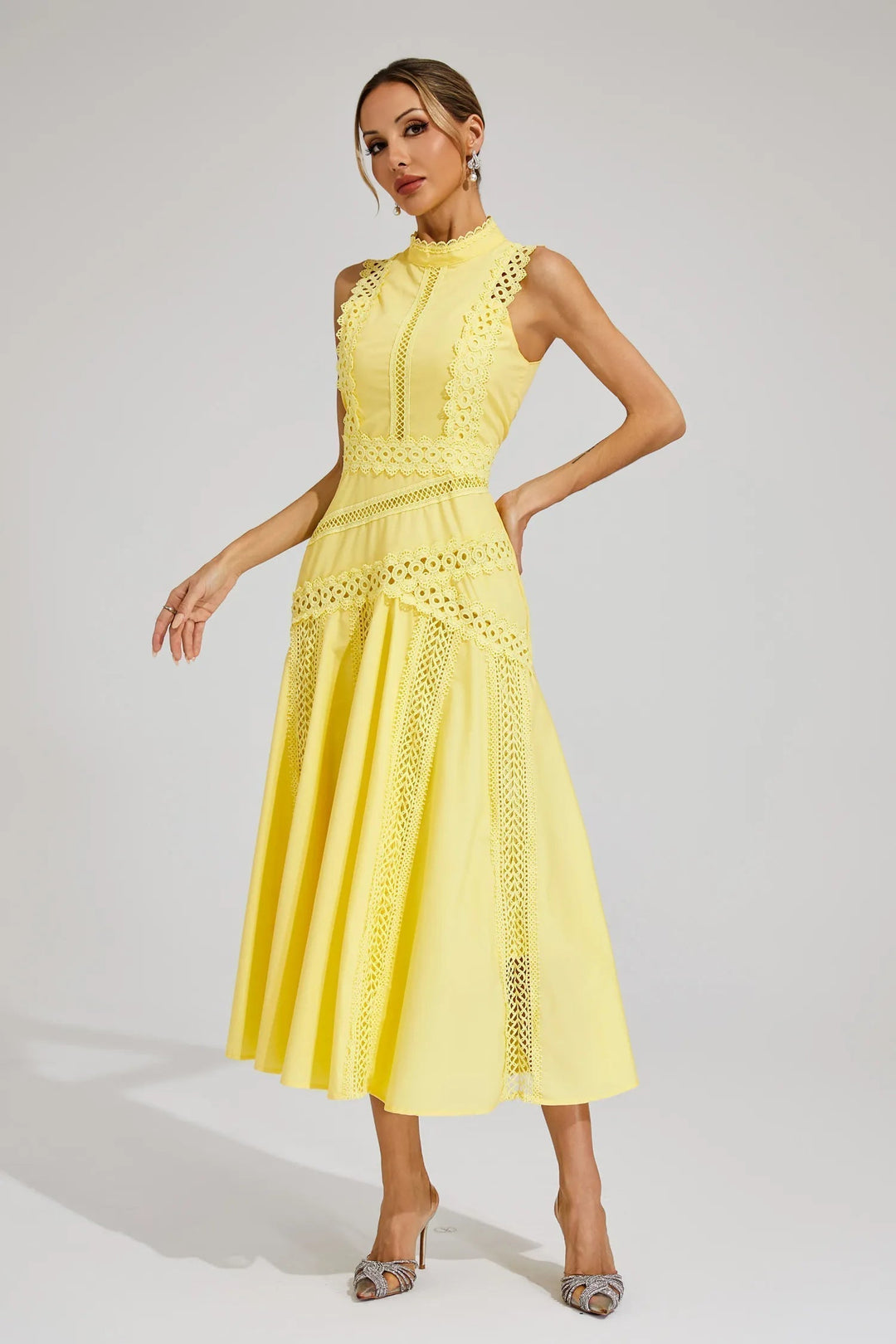 Ottaviana | Damen Ärmelloses Midi Spitzenkleid Gelb - Yellow - Image 2