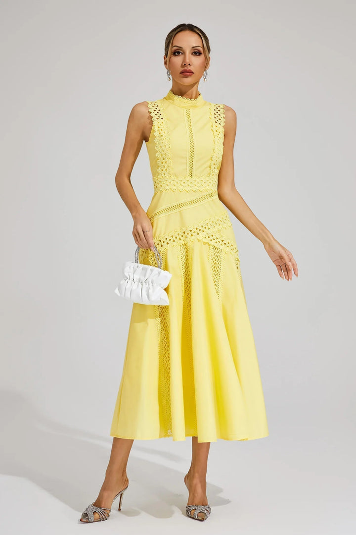 Ottaviana | Damen Ärmelloses Midi Spitzenkleid Gelb - Yellow - Image 3