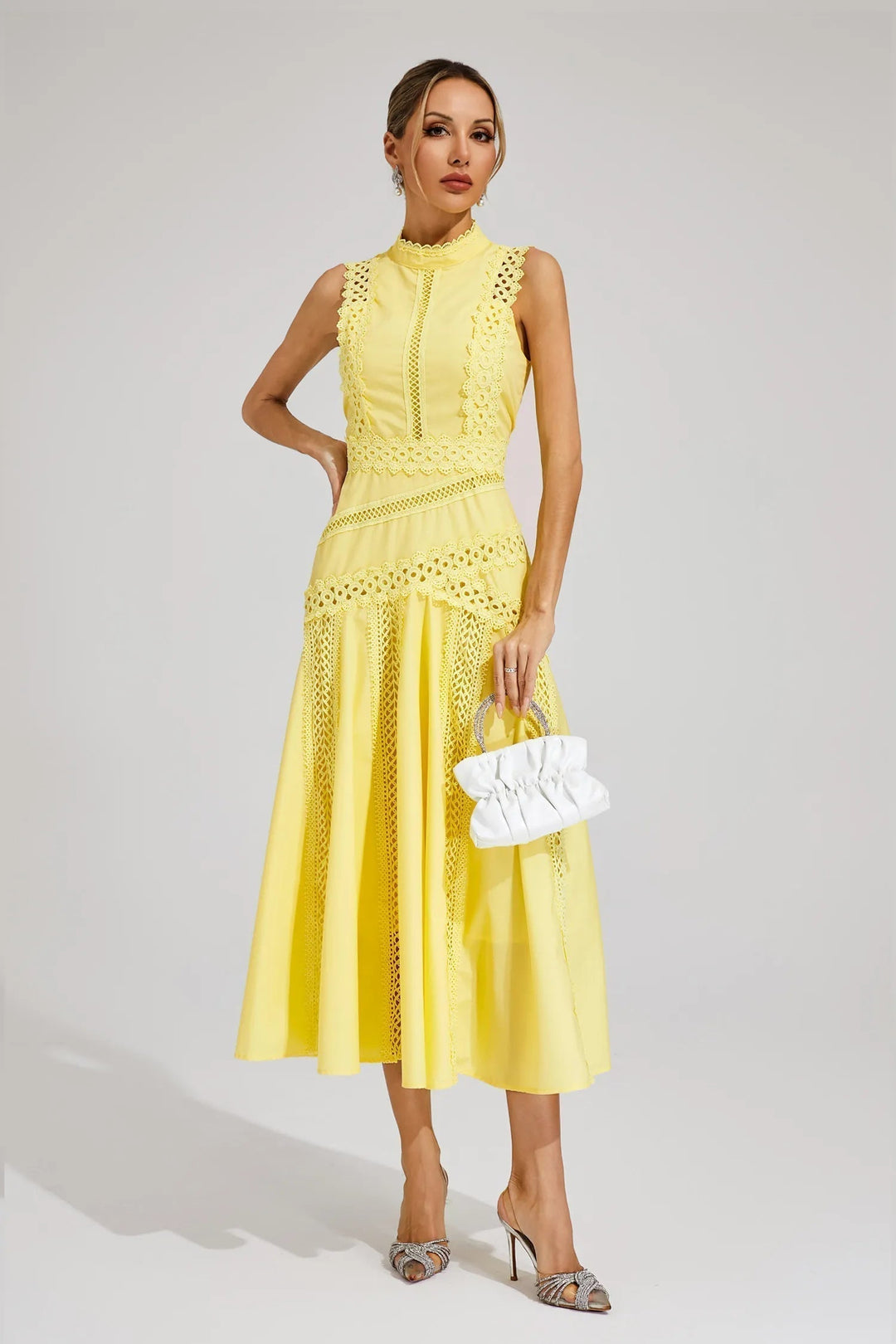Ottaviana | Damen Ärmelloses Midi Spitzenkleid Gelb - Yellow - Image 5