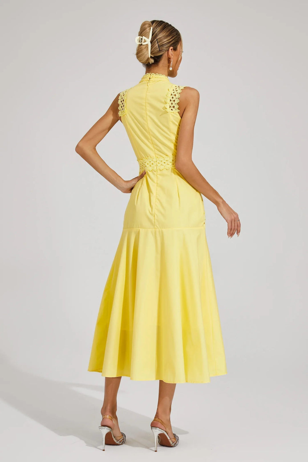 Ottaviana | Damen Ärmelloses Midi Spitzenkleid Gelb - Yellow - Image 6