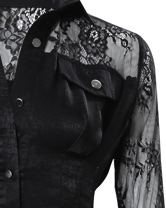 Ottilie | Damen Langarm Spitzenkleid Schwarz - Black - Image 10