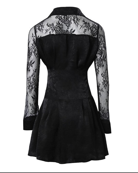 Ottilie | Damen Langarm Spitzenkleid Schwarz - Black - Image 11