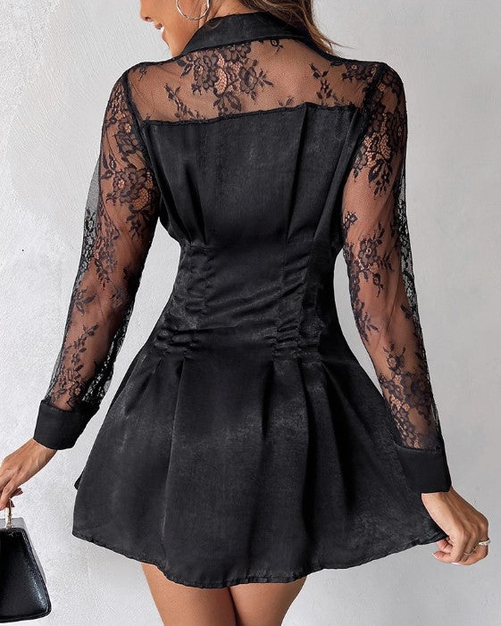 Ottilie | Damen Langarm Spitzenkleid Schwarz - Black - Image 6