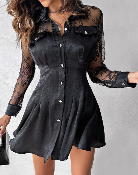 Ottilie | Damen Langarm Spitzenkleid Schwarz - Black - Image 8