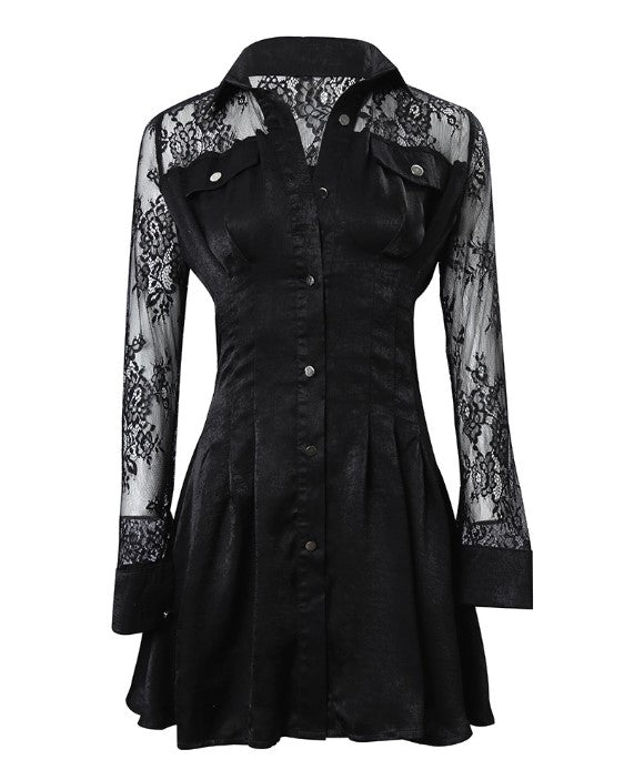 Ottilie | Damen Langarm Spitzenkleid Schwarz - Black - Image 9