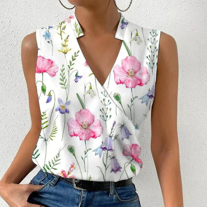 Paloma | Damen Ärmellose V-Ausschnitt Bluse Floral - Floral - Image 2