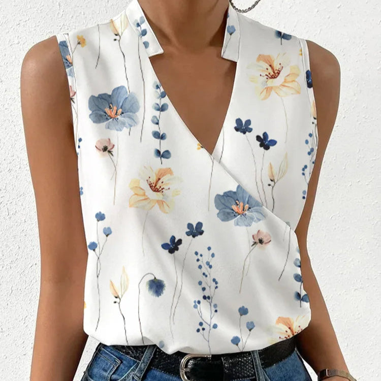 Paloma | Damen Ärmellose V-Ausschnitt Bluse Floral - Floral - Image 3