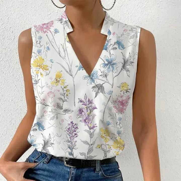 Paloma | Damen Ärmellose V-Ausschnitt Bluse Floral - Floral - Image 4