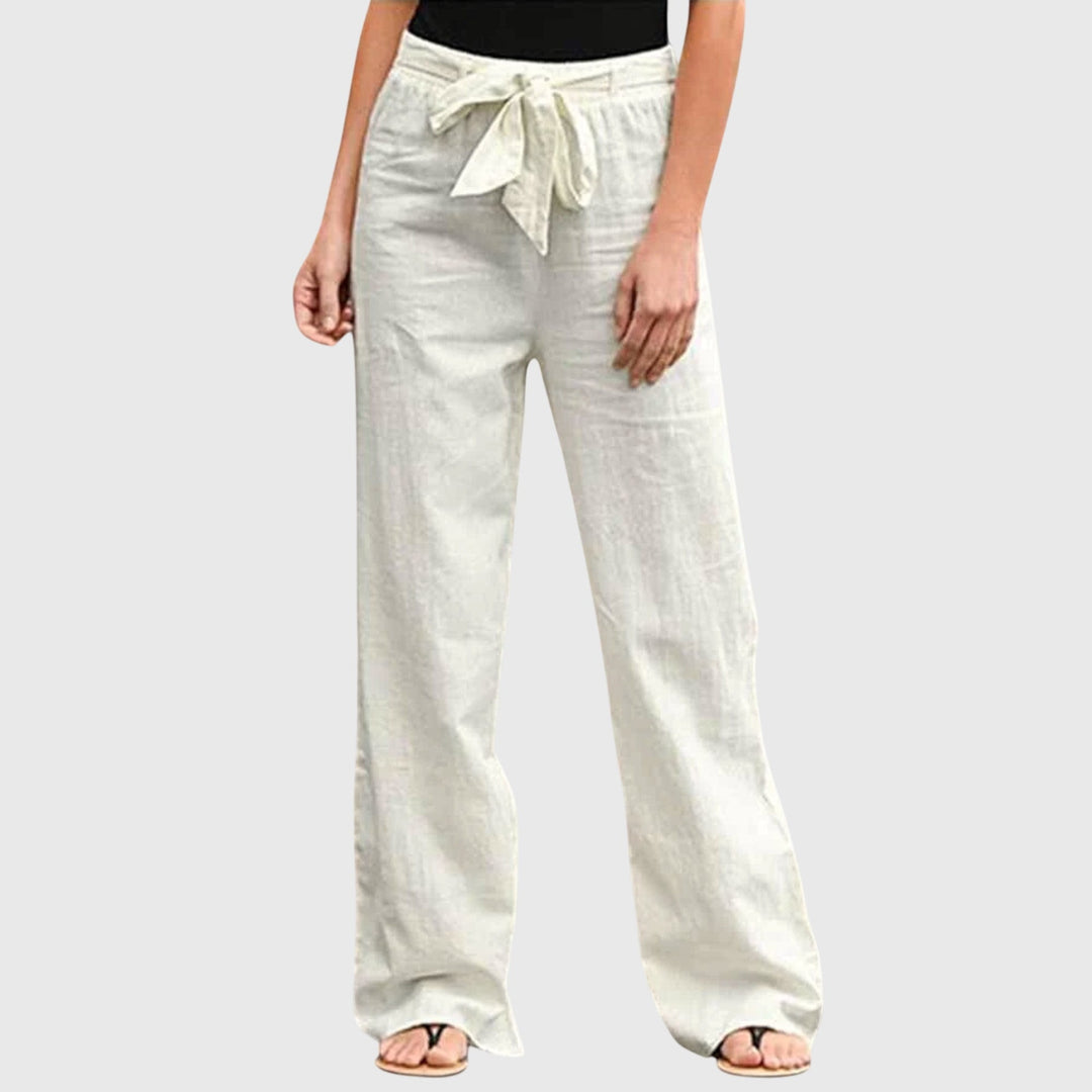 Petra | Damen Palazzohose High Waist mit Bindegürtel - White - Image 1