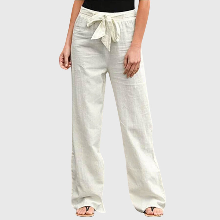Petra | Damen Palazzohose High Waist mit Bindegürtel - White - Image 1