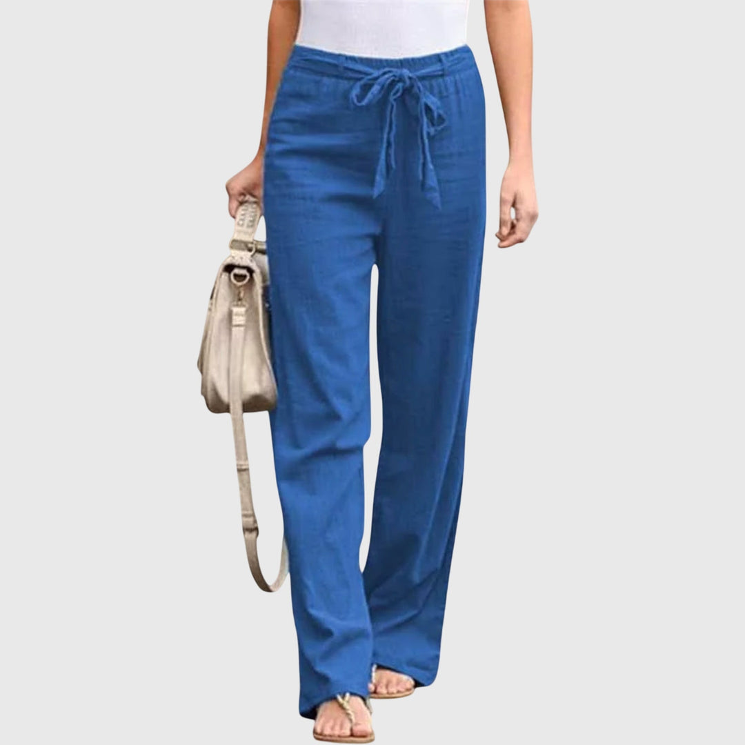 Petra | Damen Palazzohose High Waist mit Bindegürtel - White - Image 2