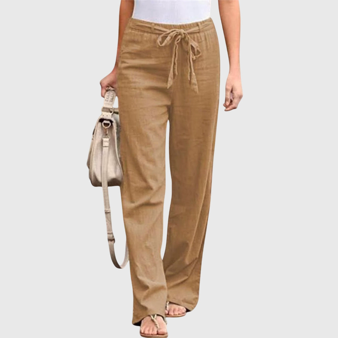 Petra | Damen Palazzohose High Waist mit Bindegürtel - White - Image 3
