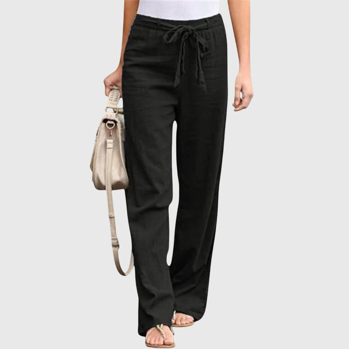 Petra | Damen Palazzohose High Waist mit Bindegürtel - White - Image 4