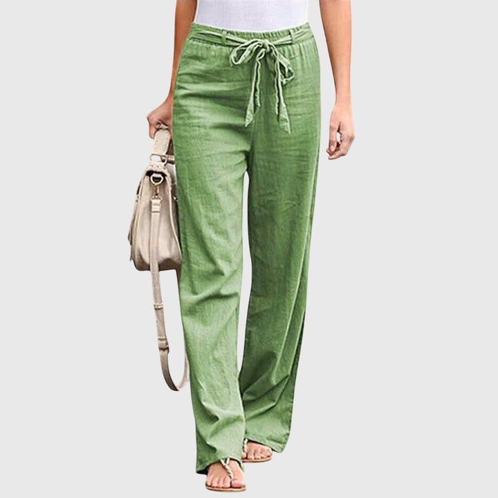 Petra | Damen Palazzohose High Waist mit Bindegürtel - White - Image 5