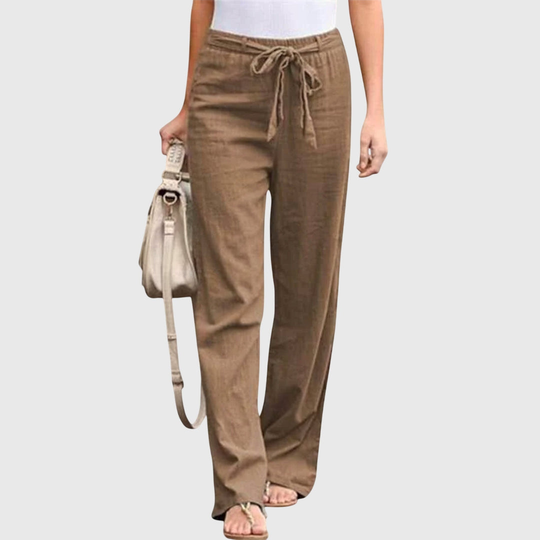 Petra | Damen Palazzohose High Waist mit Bindegürtel - White - Image 6