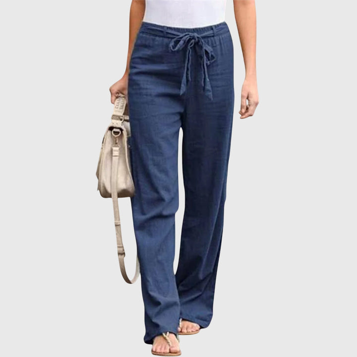 Petra | Damen Palazzohose High Waist mit Bindegürtel - White - Image 7