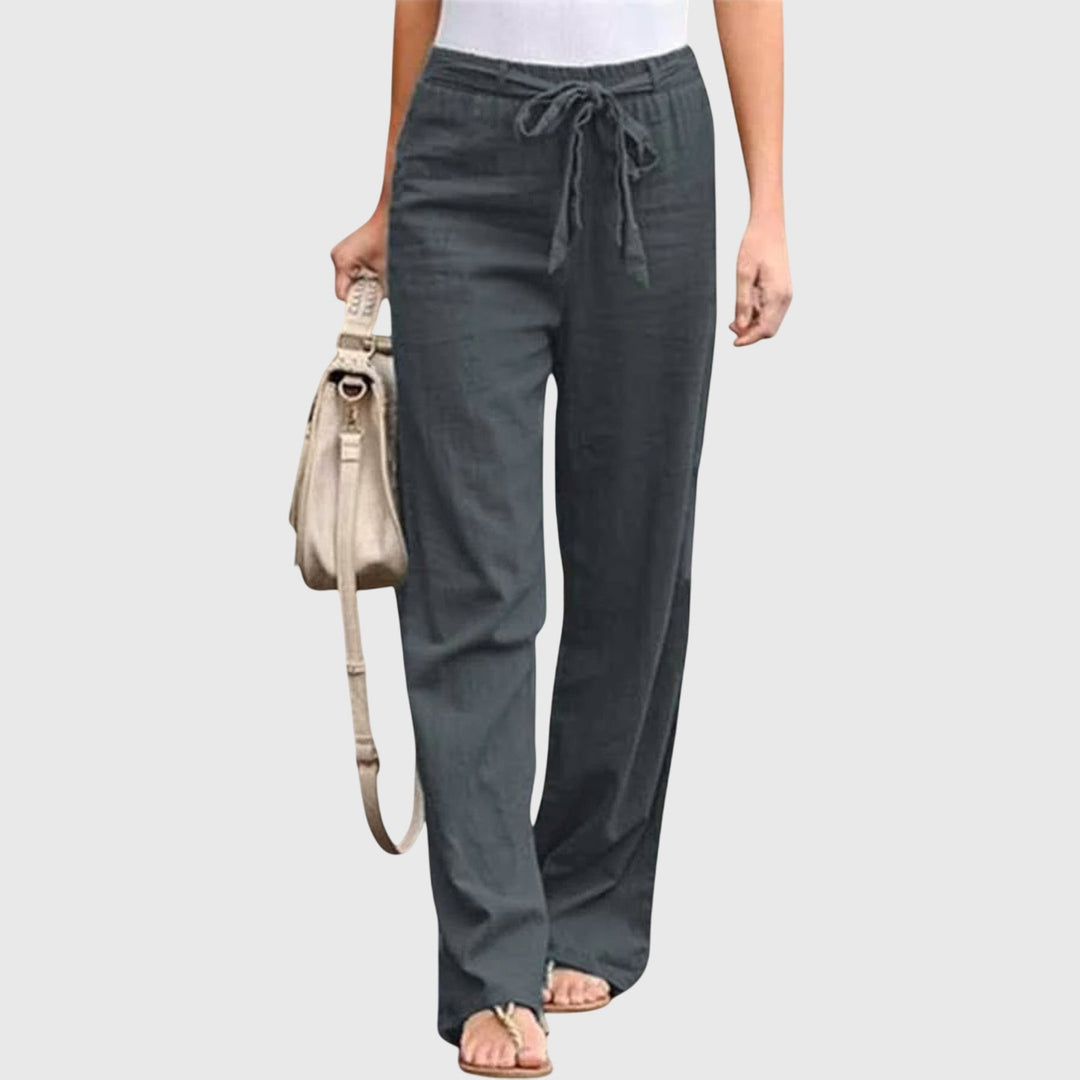 Petra | Damen Palazzohose High Waist mit Bindegürtel - White - Image 8