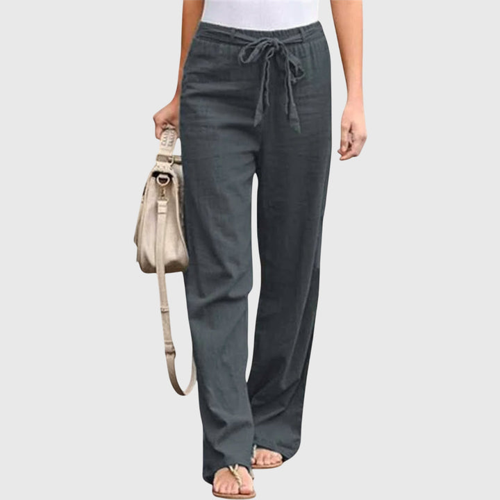 Petra | Damen Palazzohose High Waist mit Bindegürtel - White - Image 8