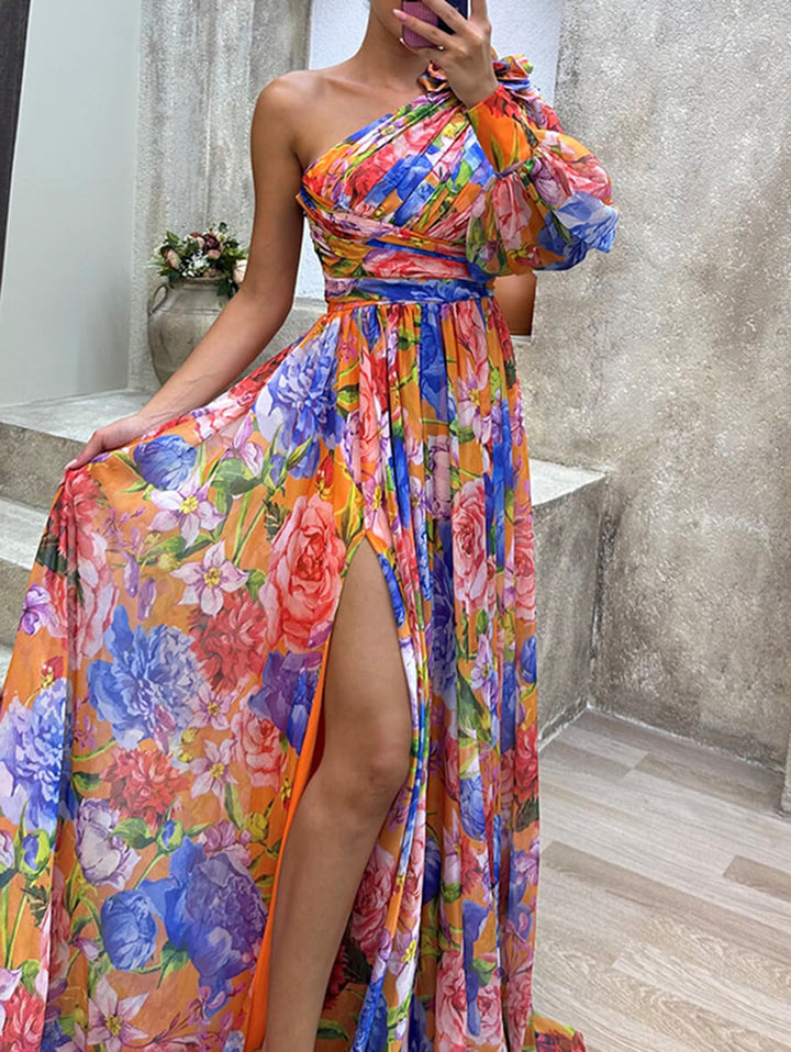 Philippa | Damen One-Shoulder Blüten Maxikleid mit Schlitz - Floral - Image 11