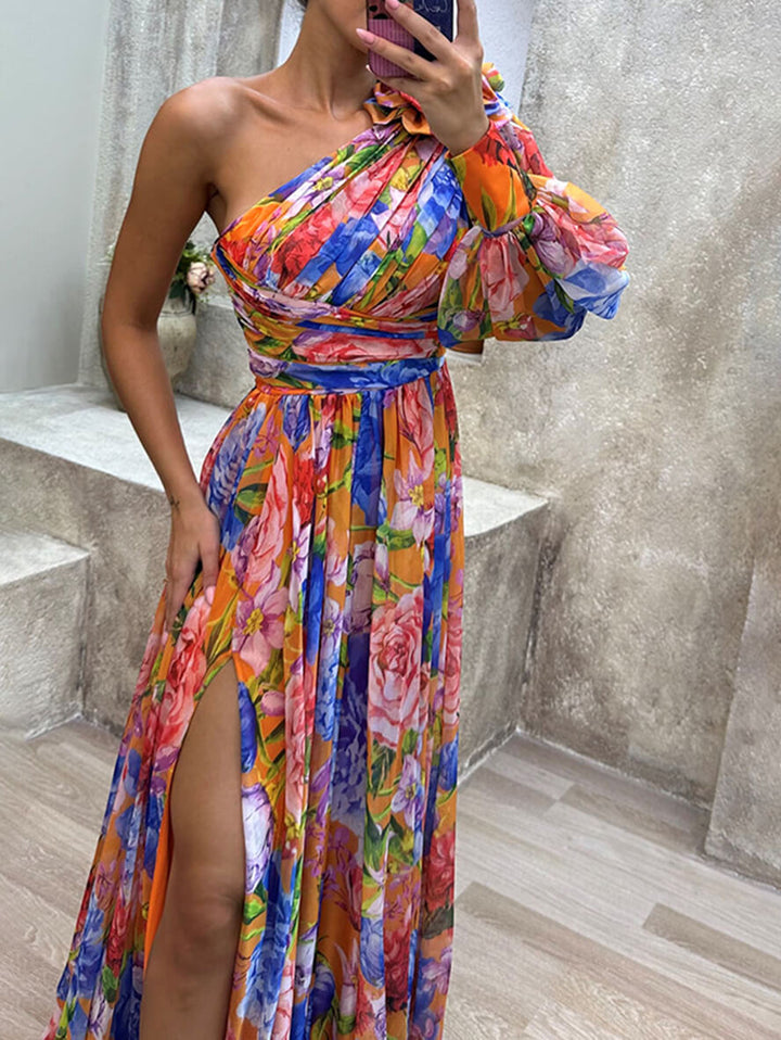 Philippa | Damen One-Shoulder Blüten Maxikleid mit Schlitz - Floral - Image 12