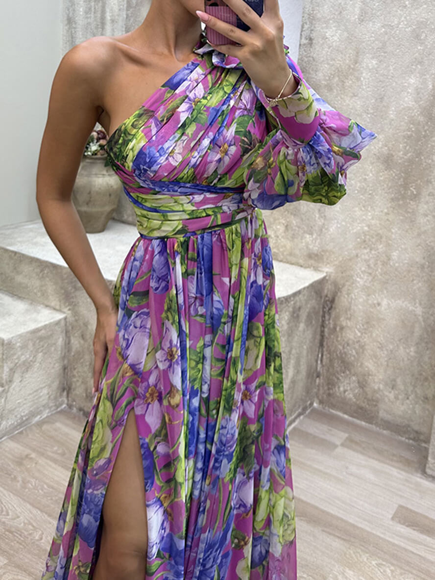 Philippa | Damen One-Shoulder Blüten Maxikleid mit Schlitz - Floral - Image 7