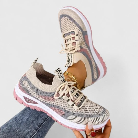 Philomena | Damen Orthopädische Mesh Sneaker - Beige - Image 3
