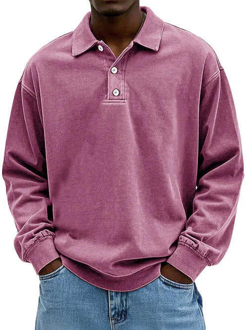 Movi | Herren Polo Sweatshirt Langarm Übergroß Casual Pullover