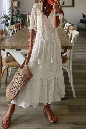 Sunny | Damen Boho Maxikleid V-Ausschnitt Blumenmuster